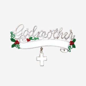 Elegant Silver 'Godmother' Christmas Ornament  with Red and Green Accents